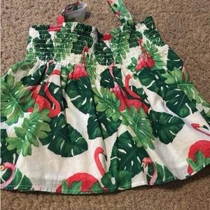 Tropical Leaf and Flamingo Print Dress